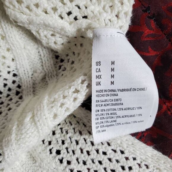 American Eagle Outfitters Women's Cream Sweater M Cable Knit Mesh Panel Long Sle - Picture 5 of 6